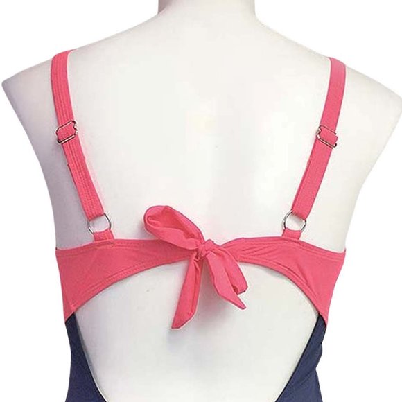 Plus 1Pc Ruched Front Swimsuit Women Size 14 Navy Blue Swimwear with Front Jewel - Picture 8 of 9